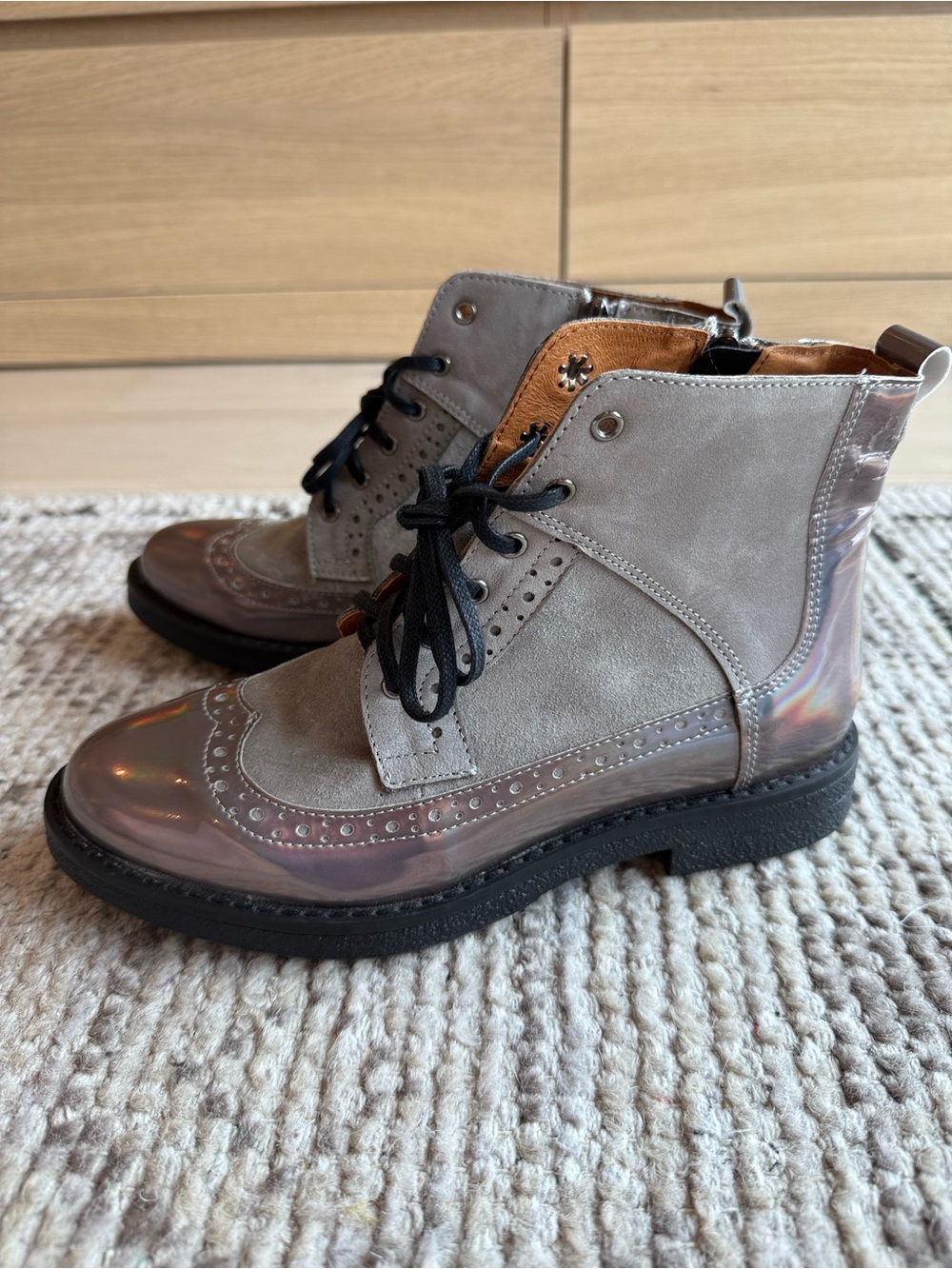 NWOB Embassy London Metallic Silver Combat Boots 37 - Picture 2 of 13